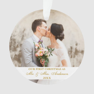 Elegantes Gold Script First Christmas 2 Foto Ornament