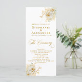 Elegantes Gold Script Floral Wedding Programm (Stehend Vorderseite)