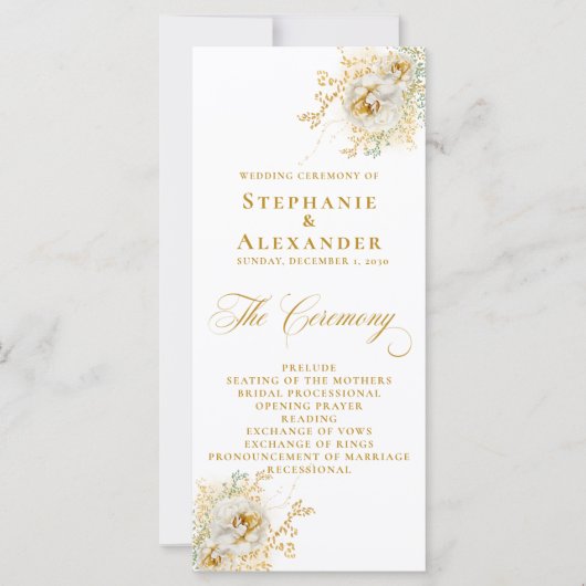 Elegantes Gold Script Floral Wedding Programm (Vorderseite)