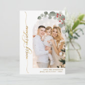 Elegantes Gold Script Foliage Foto Weihnachten (Stehend Vorderseite)