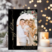 Elegantes Gold Script Foliage Foto Weihnachten