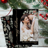 Elegantes Gold Script Foliage Foto Weihnachten