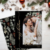 Elegantes Gold Script Foliage Foto Weihnachten