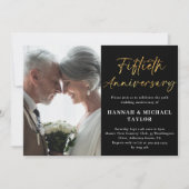 Elegantes Gold Script Foto 50. Hochzeitstag Einladung (Vorderseite)