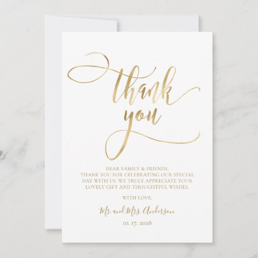 Elegantes Gold Script Foto Hochzeit Dankeschön Kar Dankeskarte (Vorderseite)