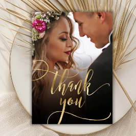 Elegantes Gold Script Foto Hochzeit Dankeschön Kar Dankeskarte