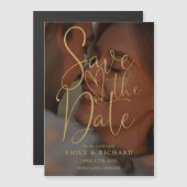 Elegantes Gold Script Foto Hochzeit speichern Magneteinladung (Vorne/Hinten)