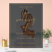 Elegantes Gold Script Foto Hochzeit Willkommen Acrylschild (Hochzeit)
