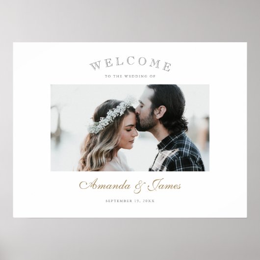 Elegantes Gold Script Foto Hochzeit Willkommen Poster (Vorne)