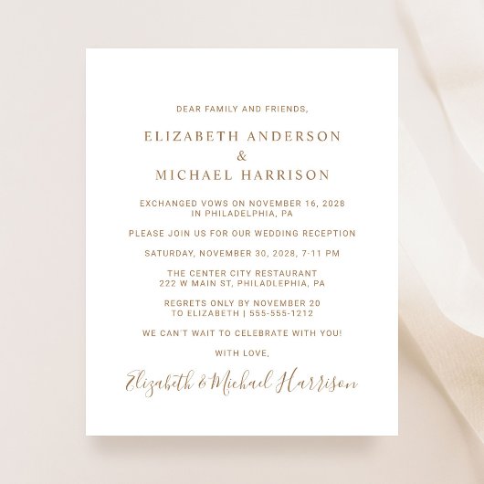 Elegantes Gold Script Foto Hochzeitsempfang