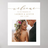 Elegantes Gold Script Foto Hochzeitszeichen Poster (Vorne)