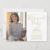 Elegantes Gold Script Foto Retirement Party Einladung (Vorderseite)