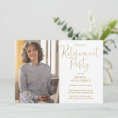 Elegantes Gold Script Foto Retirement Party Einladung (Stehend Vorderseite)