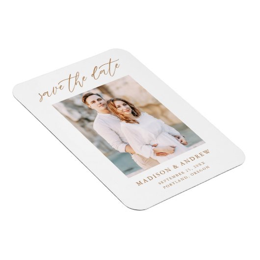 Elegantes Gold Script-Foto Save the Date Magnet (Rechte Seite)
