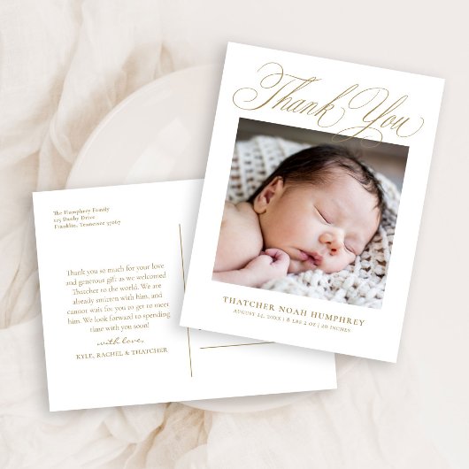 Elegantes Gold Script Foto Vielen Dank Postkarte