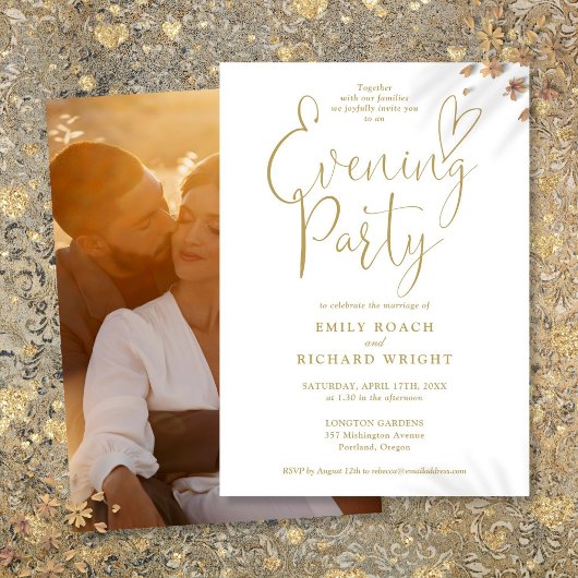 Elegantes Gold Script Foto Wedding Abend Party Einladung