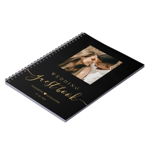 Elegantes Gold Script Foto Wedding Gästebuch Notizblock (Linke Seite)