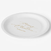 Elegantes Gold Script "Frohe Weihnachten" Pappteller (Schrägansicht)