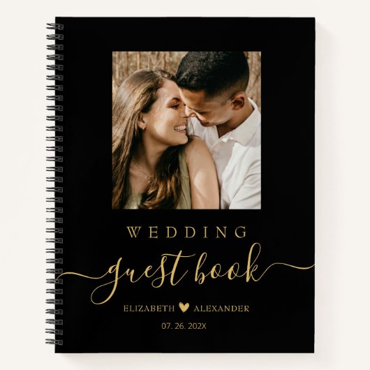 Elegantes Gold Script Heart Wedding Gästebuch Notizblock (Vorderseite)