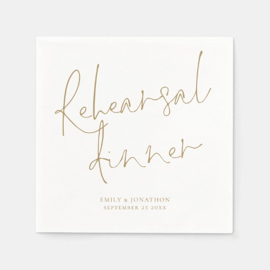 Elegantes Gold Script Hochzeit Probe Dinner Serviette (Vorderseite)