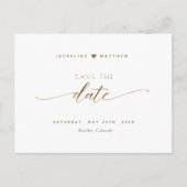 Elegantes Gold Script, Hochzeit speichern das Datu Postkarte (Vorderseite)