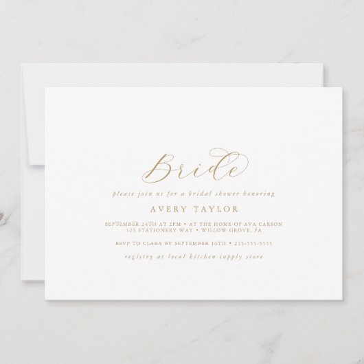 Elegantes Gold Script Horizontal Bride Brautparty Einladung (Vorderseite)