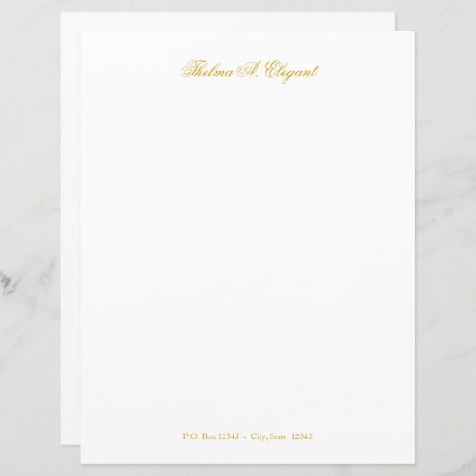 Elegantes Gold Script Letter Stationary Paper (Vorne/Hinten)