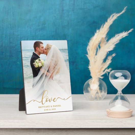 Elegantes Gold Script Liebe Wedding Foto Fotoplatte (Seite)