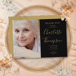 Elegantes Gold Script Memorial Beerdigung Foto Dankeskarte