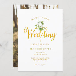 Elegantes Gold Script Mistletoe Foto Winter Weddin Einladung