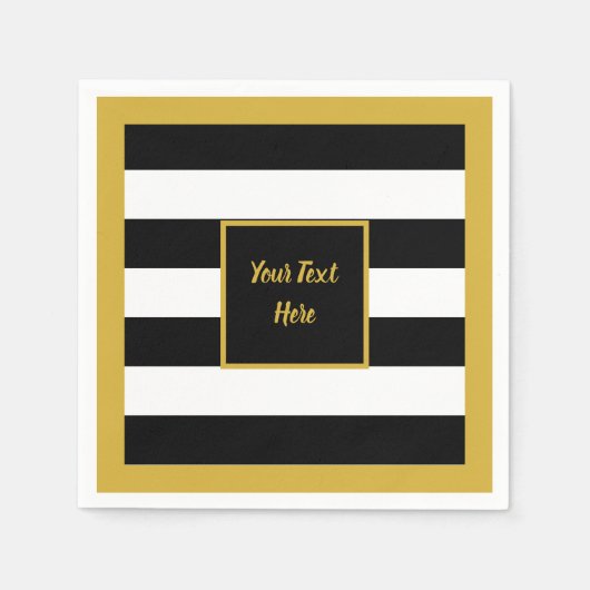 Elegantes Gold-Script mit schwarzen und weißen Str Serviette (Vorderseite)