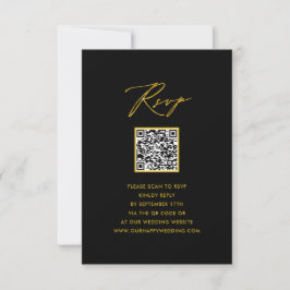 Elegantes Gold Script Modernes Black QR Wedding RS RSVP Karte