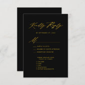 Elegantes Gold Script Modernes Black Wedding RSVP Begleitkarte (Vorne/Hinten)