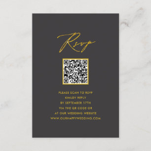 Elegantes Gold Script Modernes Gray QR Wedding RSV Begleitkarte