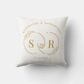 Elegantes Gold Script Modernes Monogram Hochzeitsg Kissen (Rückseite)