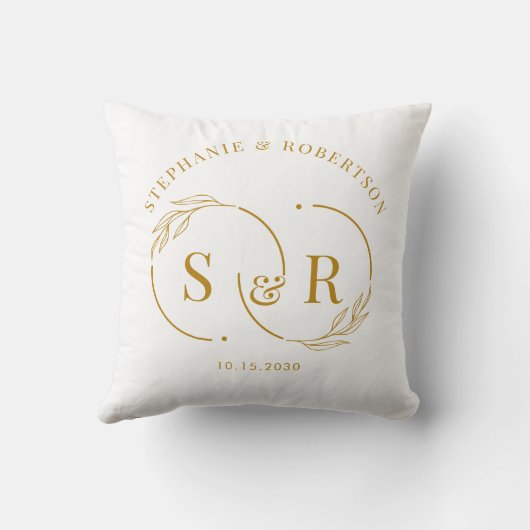 Elegantes Gold Script Modernes Monogram Hochzeitsg Kissen (Rückseite)