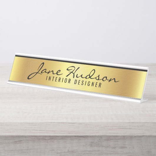Elegantes Gold Script Modernes Schreibtisch Namens Schreibtischnamensplakette (Vorderseite )
