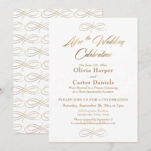 Elegantes Gold-Script nach der Hochzeit Einladung (Vorne/Hinten)
