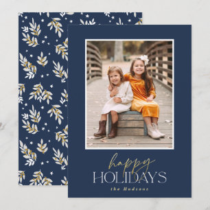 Elegantes Gold Script Navy Calligraphy Foto Feiertagskarte
