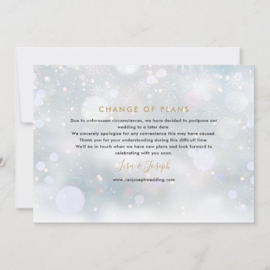 Elegantes Gold Script Neuer Plan Winterevent Save The Date (Rückseite)