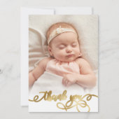 Elegantes Gold Script Neugeborenes Baby Foto Viele Dankeskarte (Vorderseite)