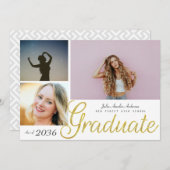 Elegantes Gold Script Overlay Drei-Foto-Abschluss Ankündigung (Vorne/Hinten)