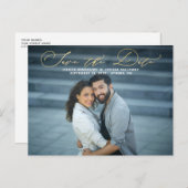 Elegantes Gold Script Overlay-Foto Save the Date Postkarte (Vorne/Hinten)