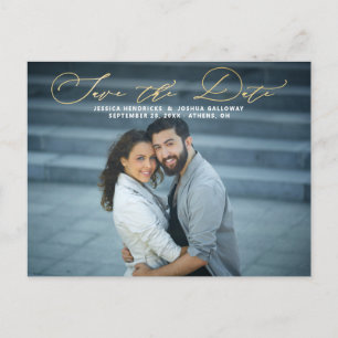 Elegantes Gold Script Overlay-Foto Save the Date Postkarte