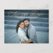 Elegantes Gold Script Overlay-Foto Save the Date Postkarte (Vorderseite)