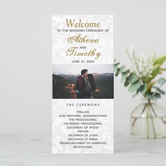 Elegantes Gold Script Personal Foto Wedding Progra Programm (Stehend Vorderseite)
