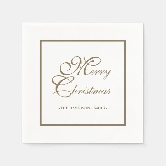 Elegantes Gold Script Personalisiert White Christm Serviette (Vorderseite)