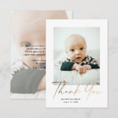 Elegantes Gold Script Petite Baby Foto Dankeskarte (Vorne/Hinten)