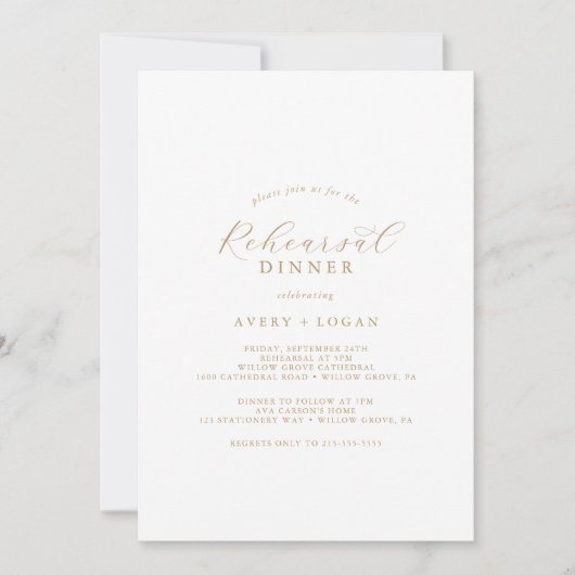 Elegantes Gold Script Probe Dinner Einladung (Vorderseite)