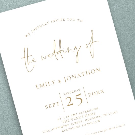 Elegantes Gold Script QR Code Hochzeit Einladung